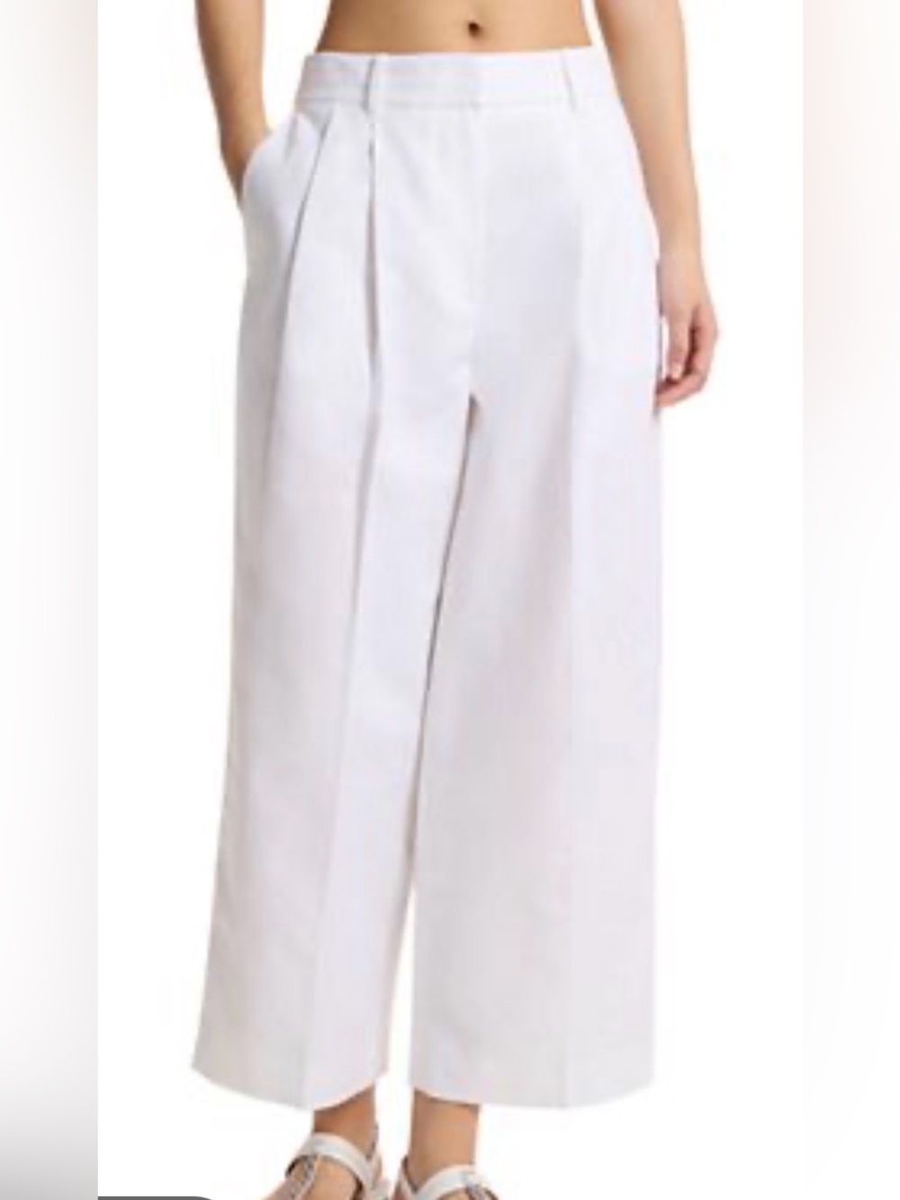 Michael Kors Optic White Ivory Linen Cropped Pleated Trousers.  Sz 8